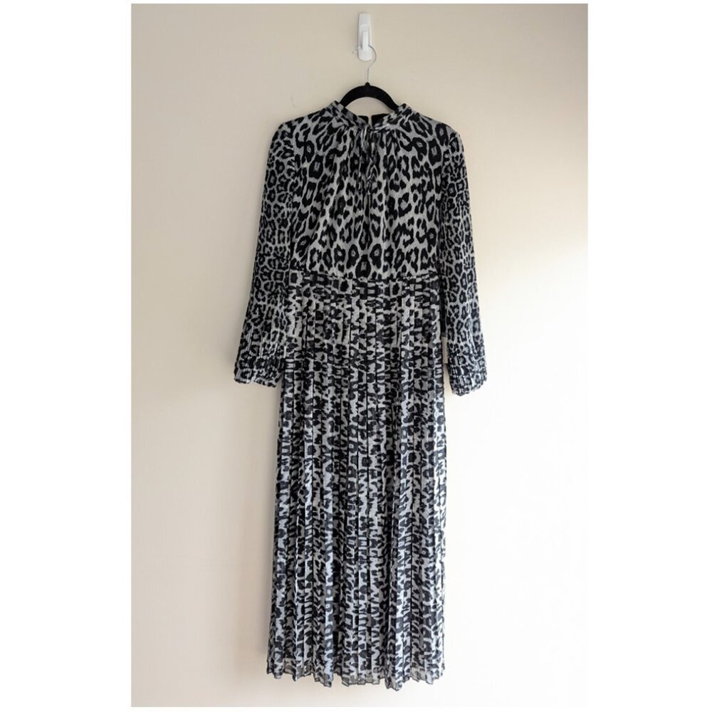 DMN snow leopard print maxi long sleeve dress